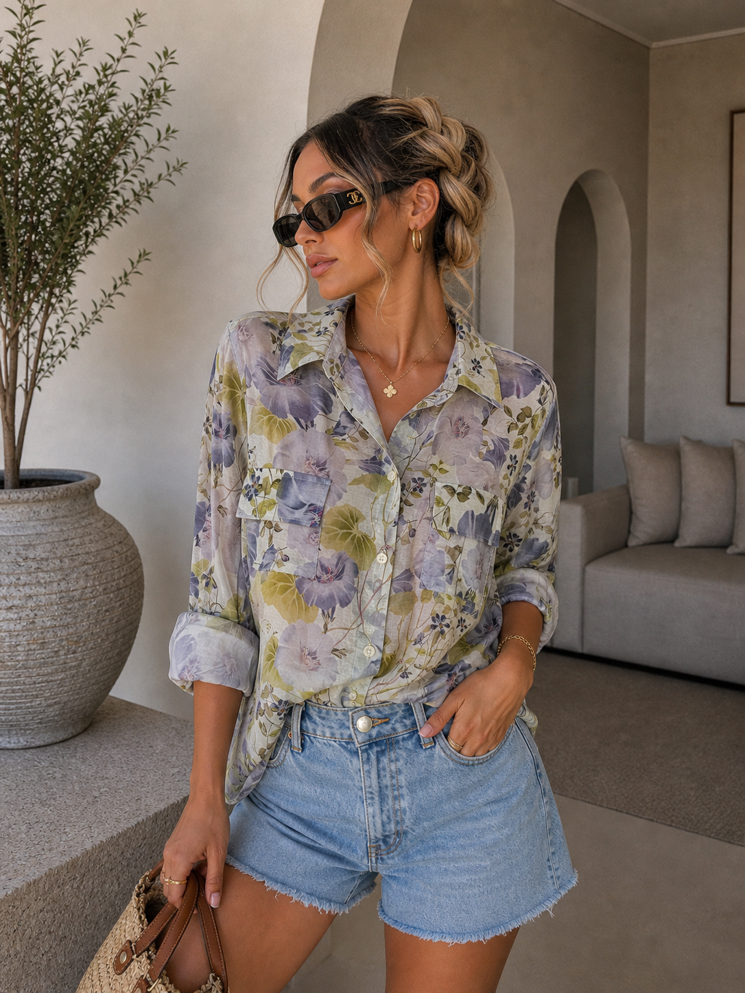 Camicia floreale in velo - R.a. Boutique