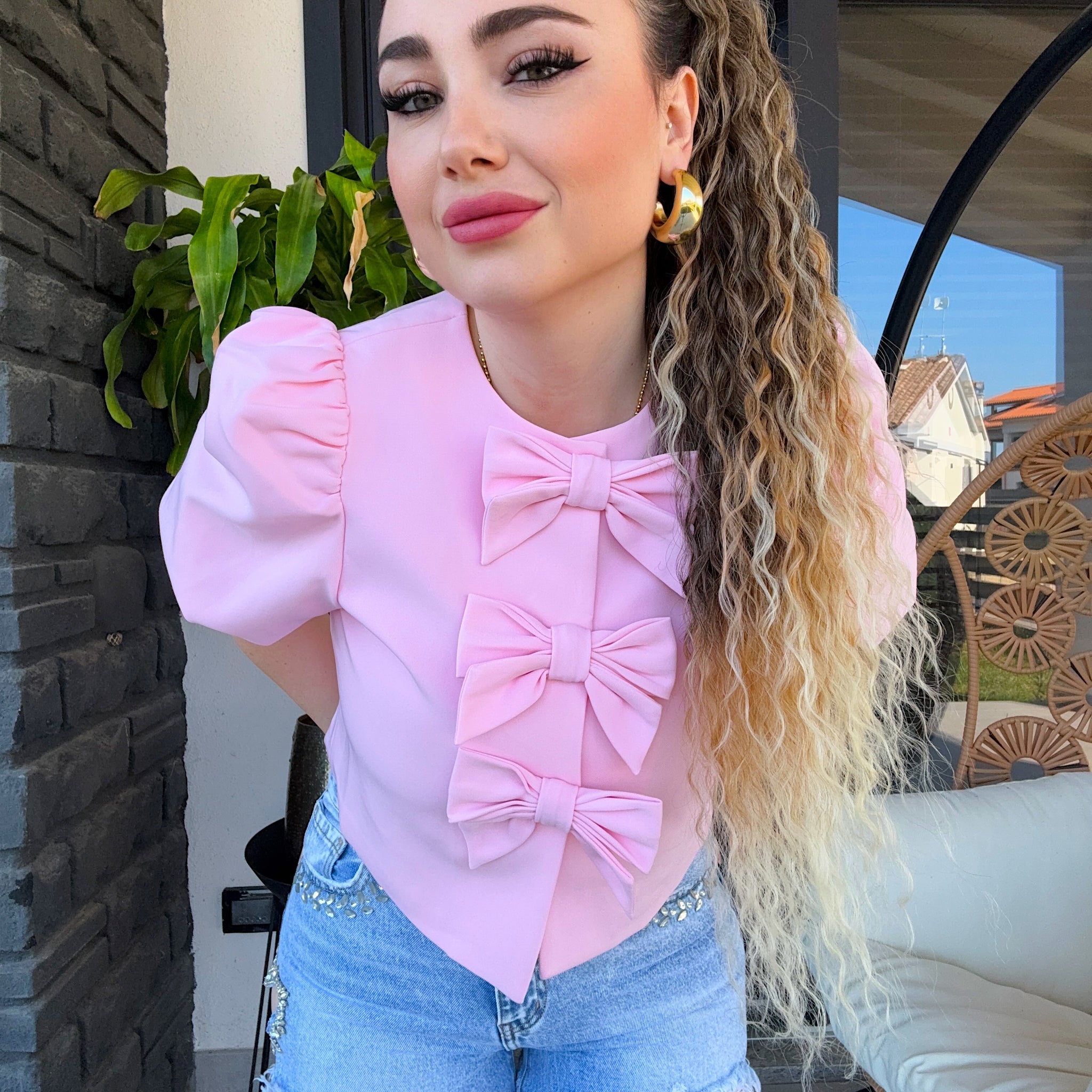 Giacca crop con fiocchi rosa - R.a. Boutique