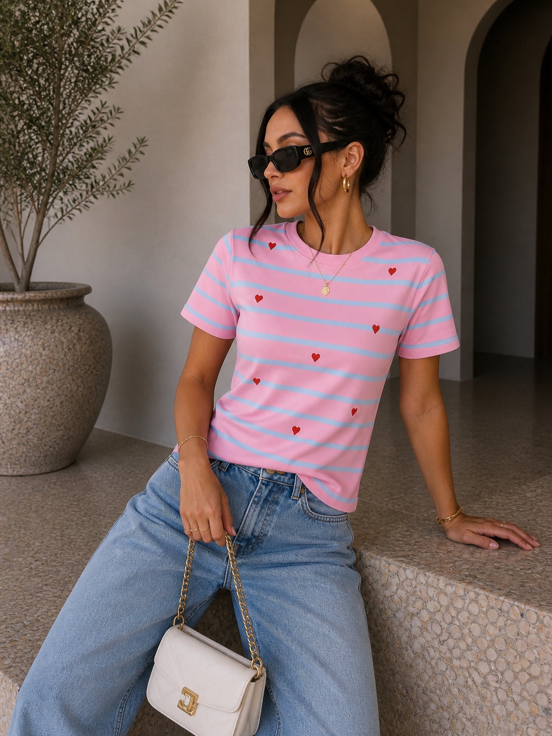 T-Shirt Cuoricini Candy Stripe - R.a. Boutique