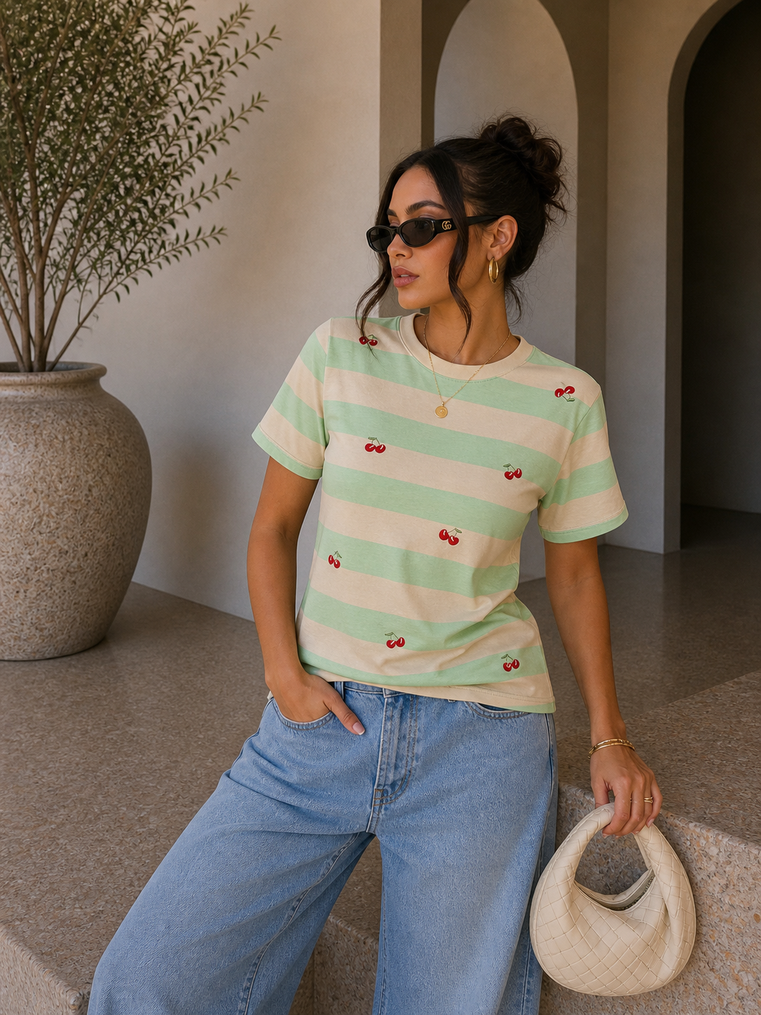 T-Shirt a righe con ciliegie - R.a. Boutique