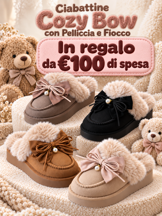 Ciabattine Cozy Bow con Pelliccia e Fiocco