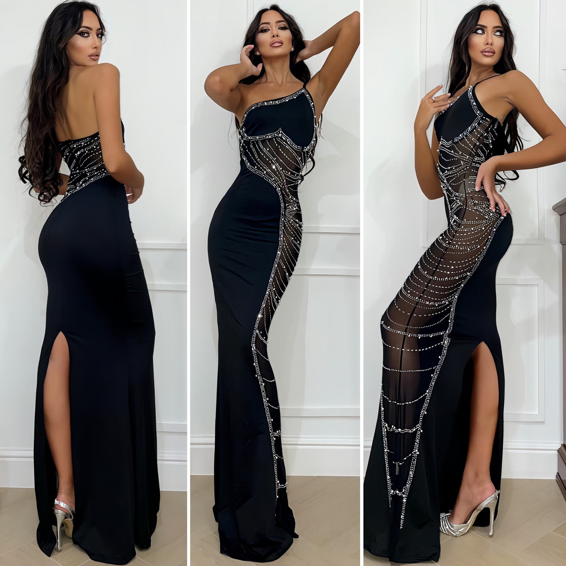 Abito gioiello nero con trasparenza - R.a. Boutique 