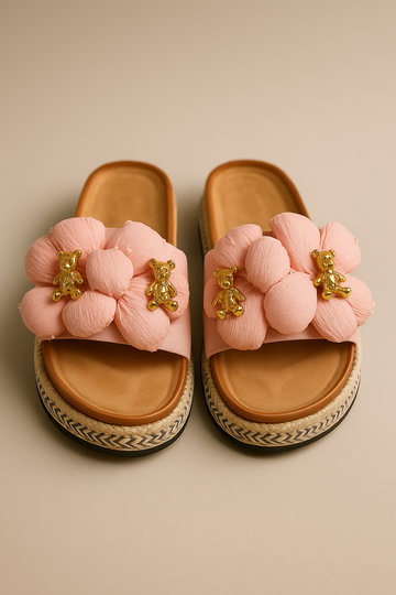 Ciabatte con fiore e orsetti oro - R.a. Boutique