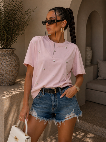 T-shirt Cuori Brillantini Love Basic - R.a. Boutique