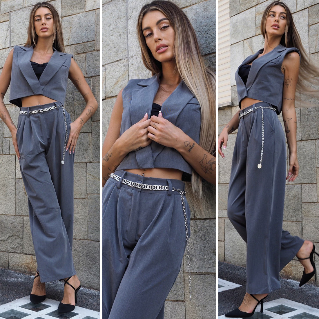 Completo smanicato e pantalone grigio - R.a. Boutique 
