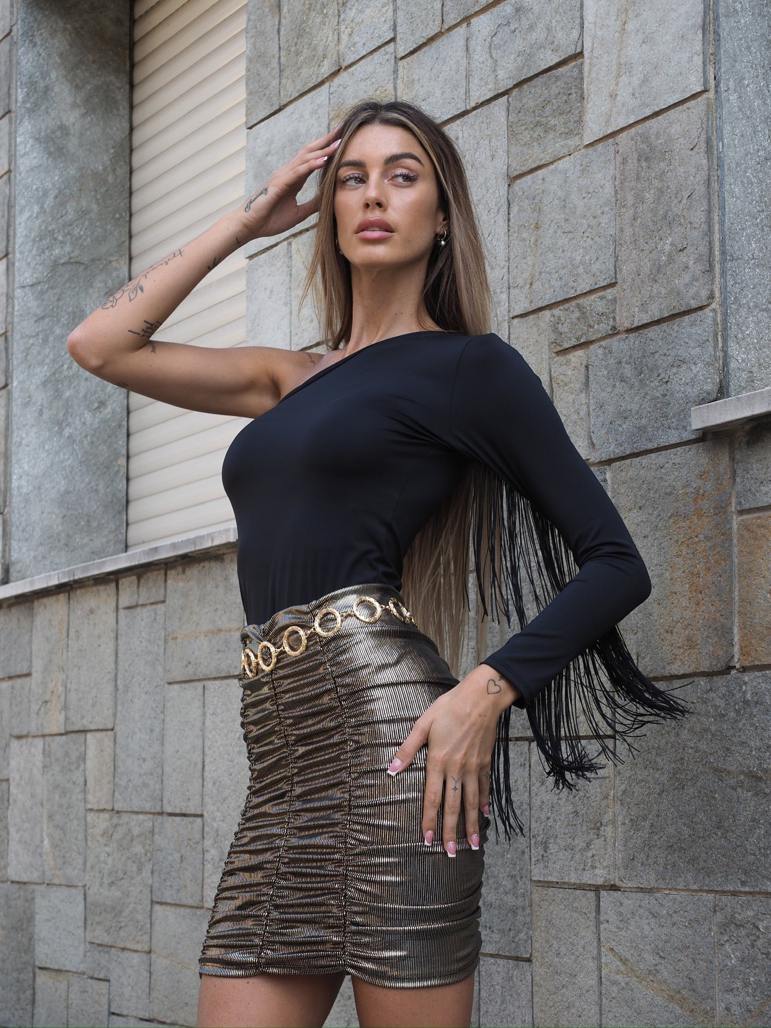 Gonna arricciata oro - R.a. Boutique 