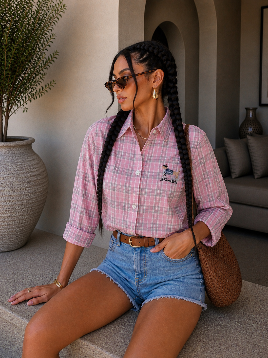 Camicia a quadri con bassotto - R.a. Boutique