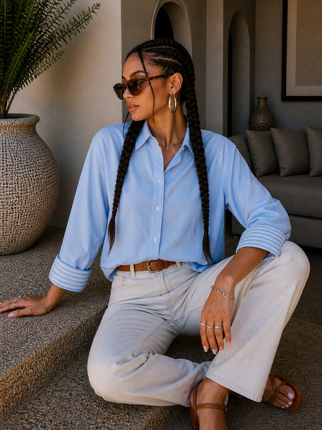 Camicia con collo e polsino a righe - R.a. Boutique