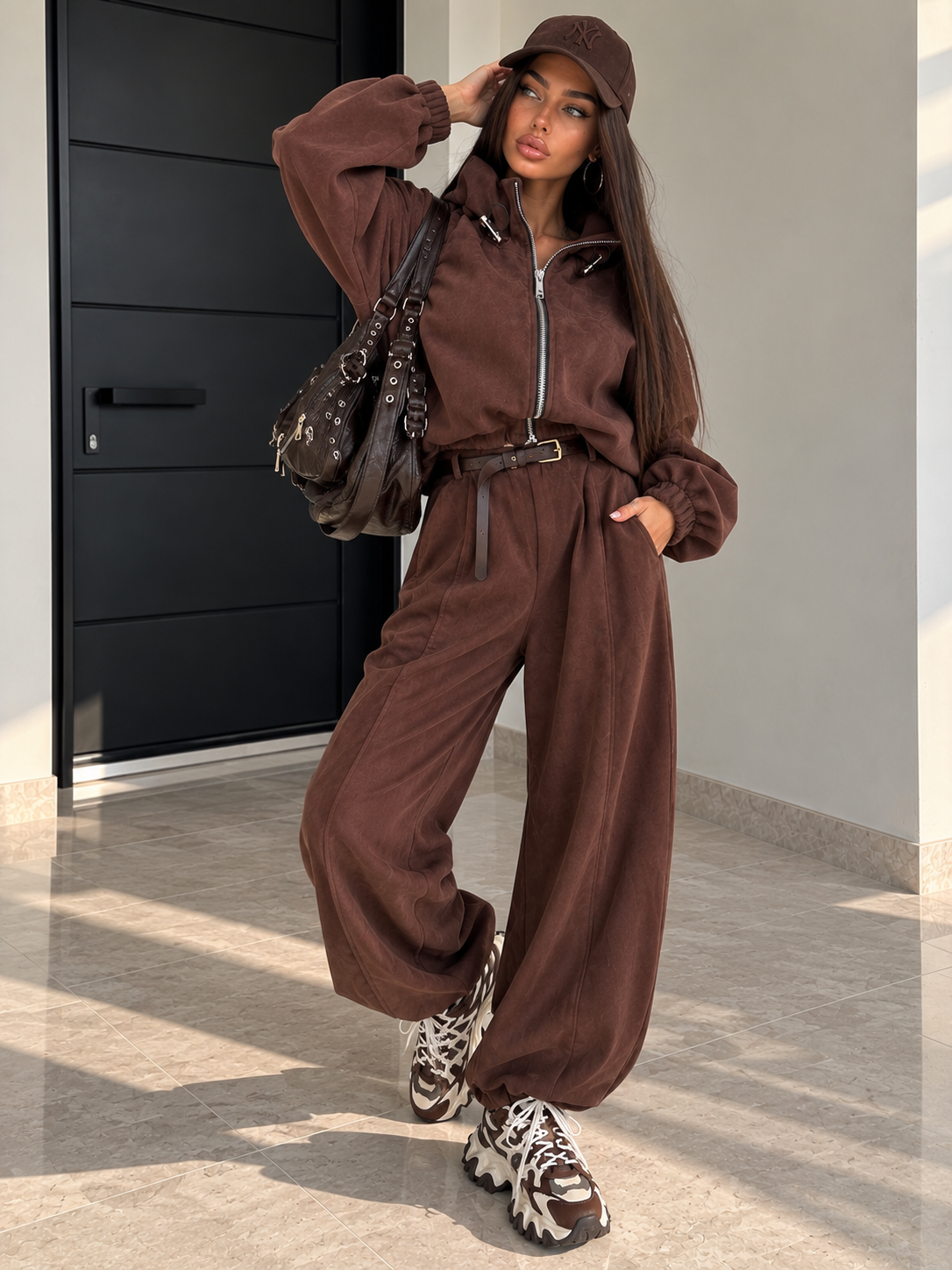 Completo Urban Zip con Pantalone Balloon e Cintura Inclusa – Marrone - R.a. Boutique
