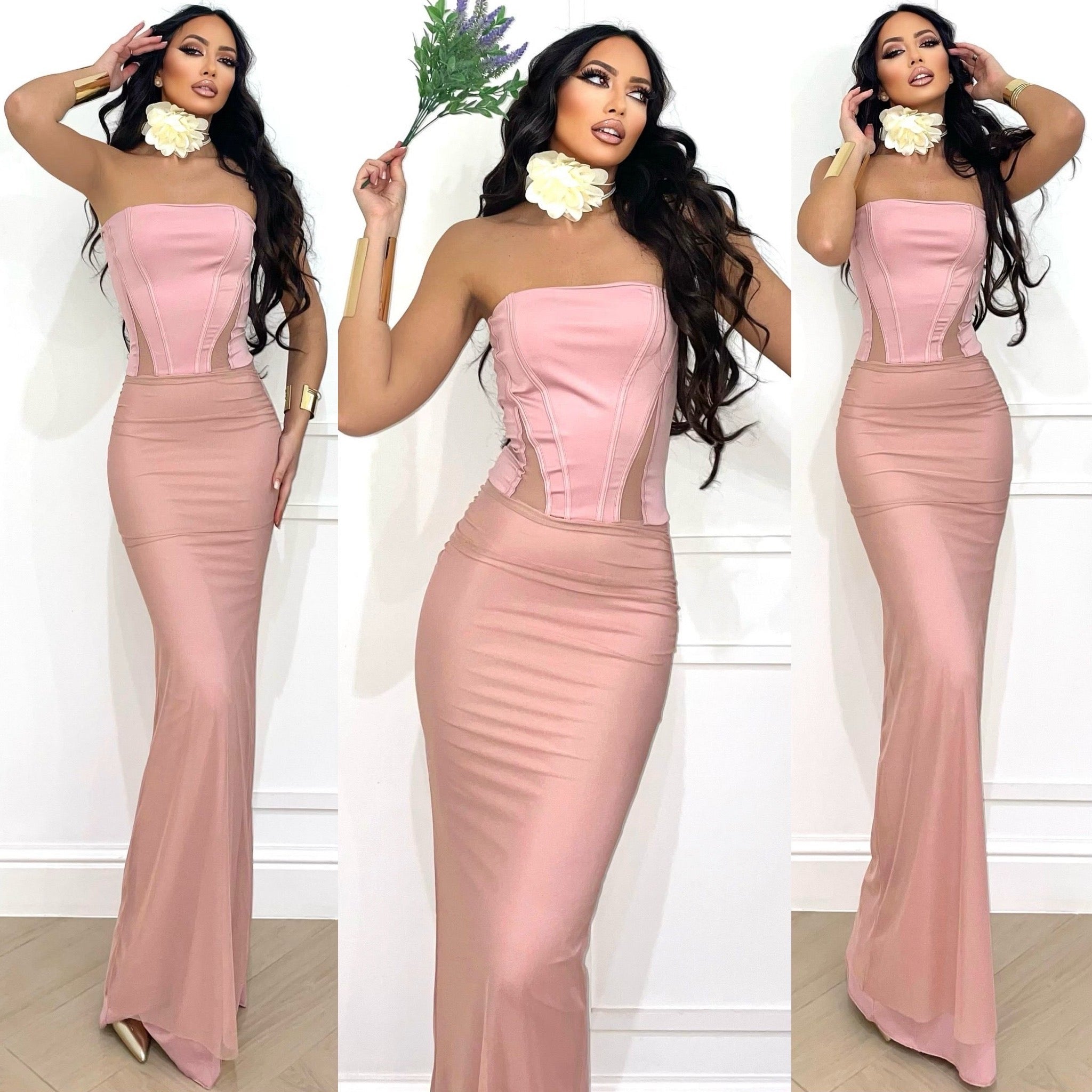 Abito a fascia bustier con gonna in velo vari colori - R.a. Boutique