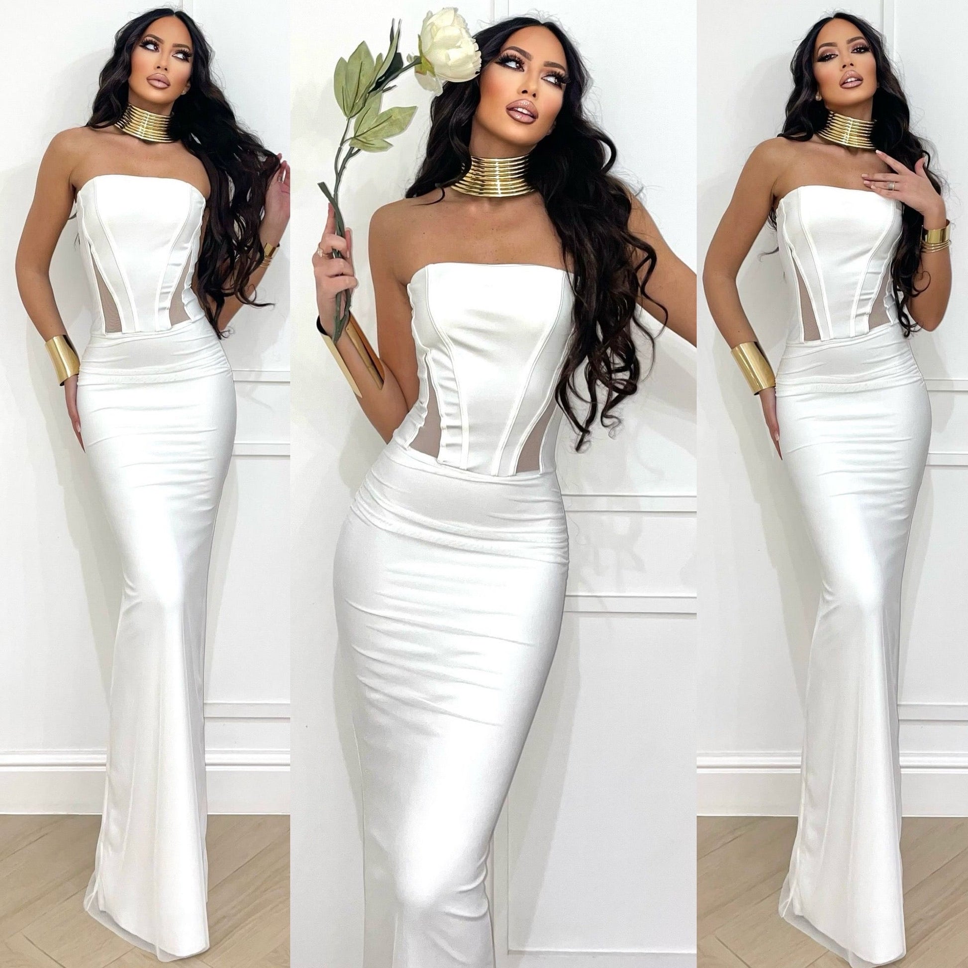 Abito a fascia bustier con gonna in velo vari colori - R.a. Boutique