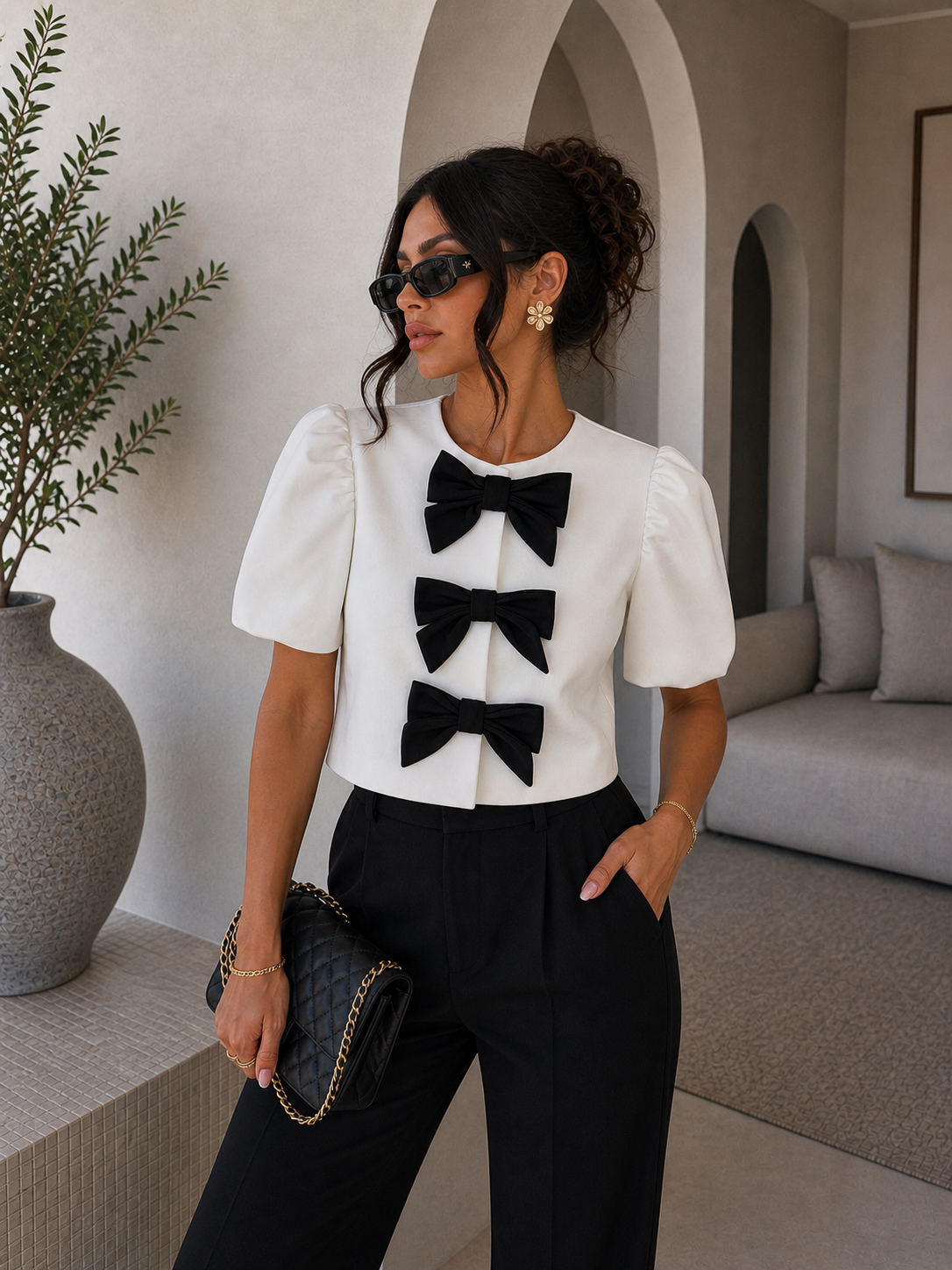 Giacca crop con fiocchi bianco nero - R.a. Boutique