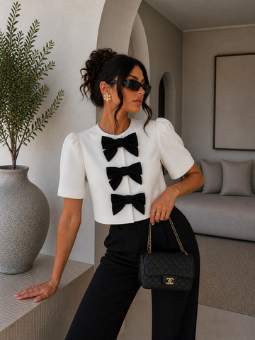 Giacca crop con fiocchi bianco nero - R.a. Boutique