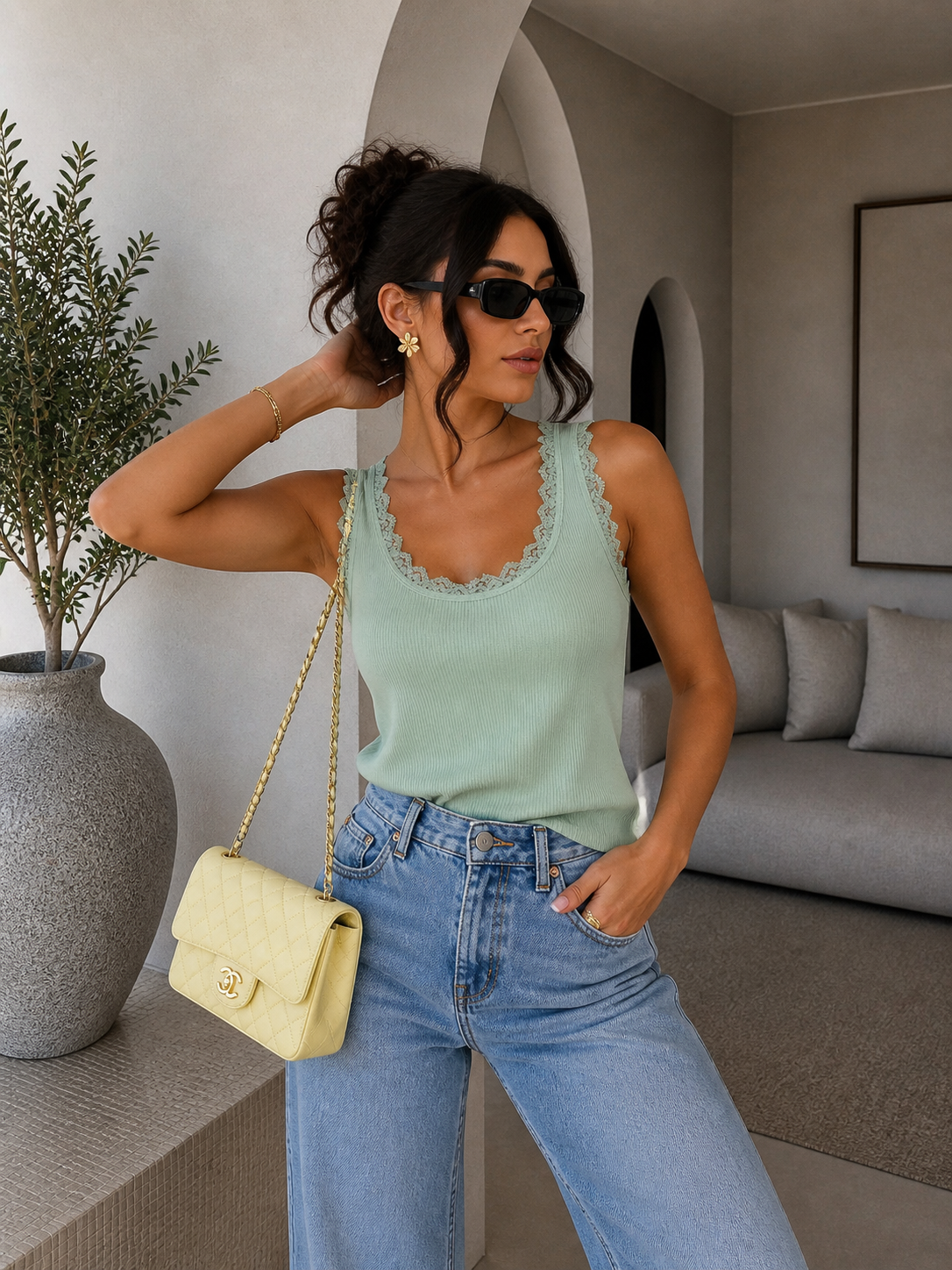 Top smanicato a zig zag con pizzo - R.a. Boutique