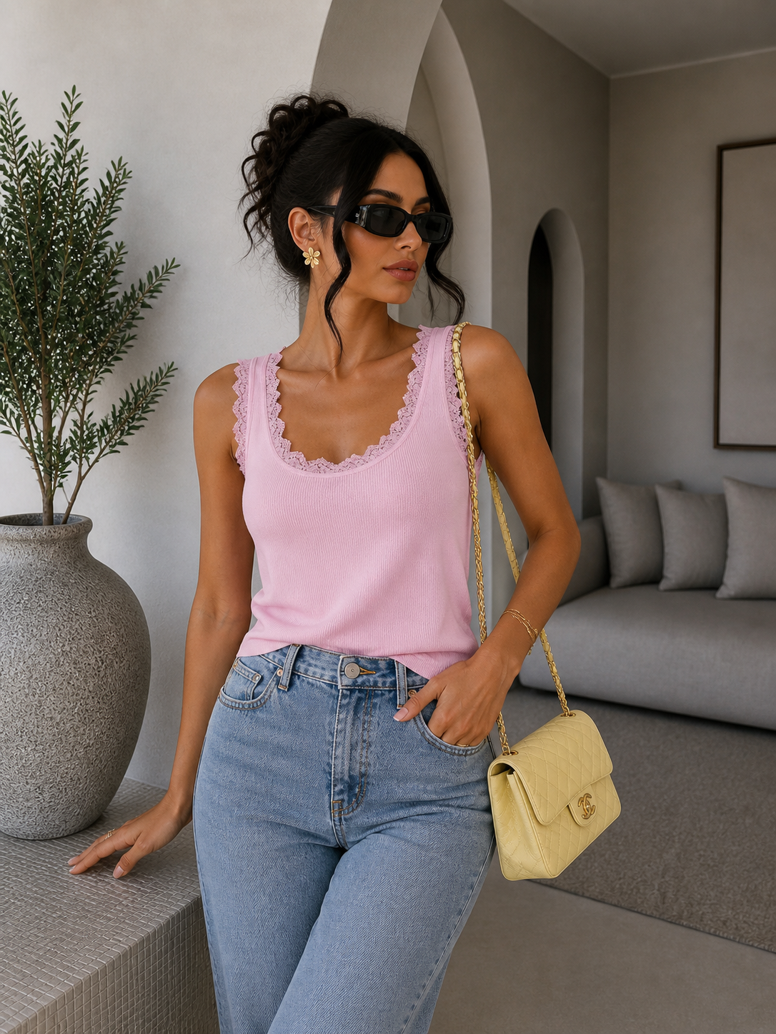 Top smanicato a zig zag con pizzo - R.a. Boutique