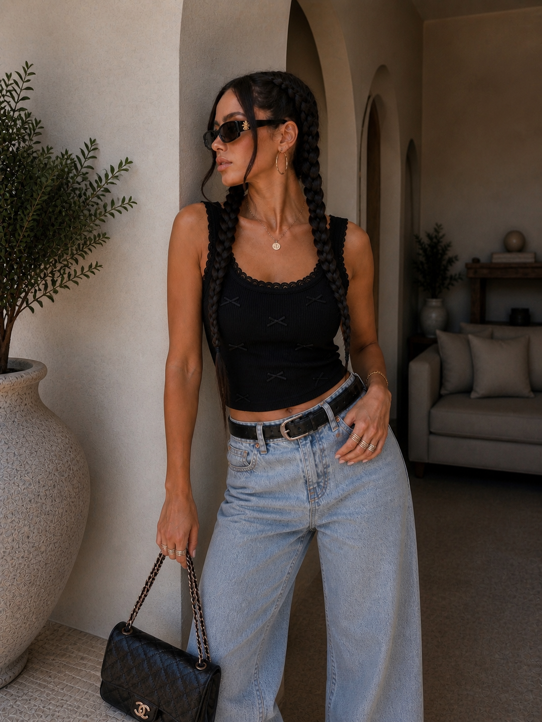 Top a costine con fiocchetti - R.a. Boutique