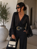 Blusa Nera Elegante con Maniche a Rouches - R.a. Boutique