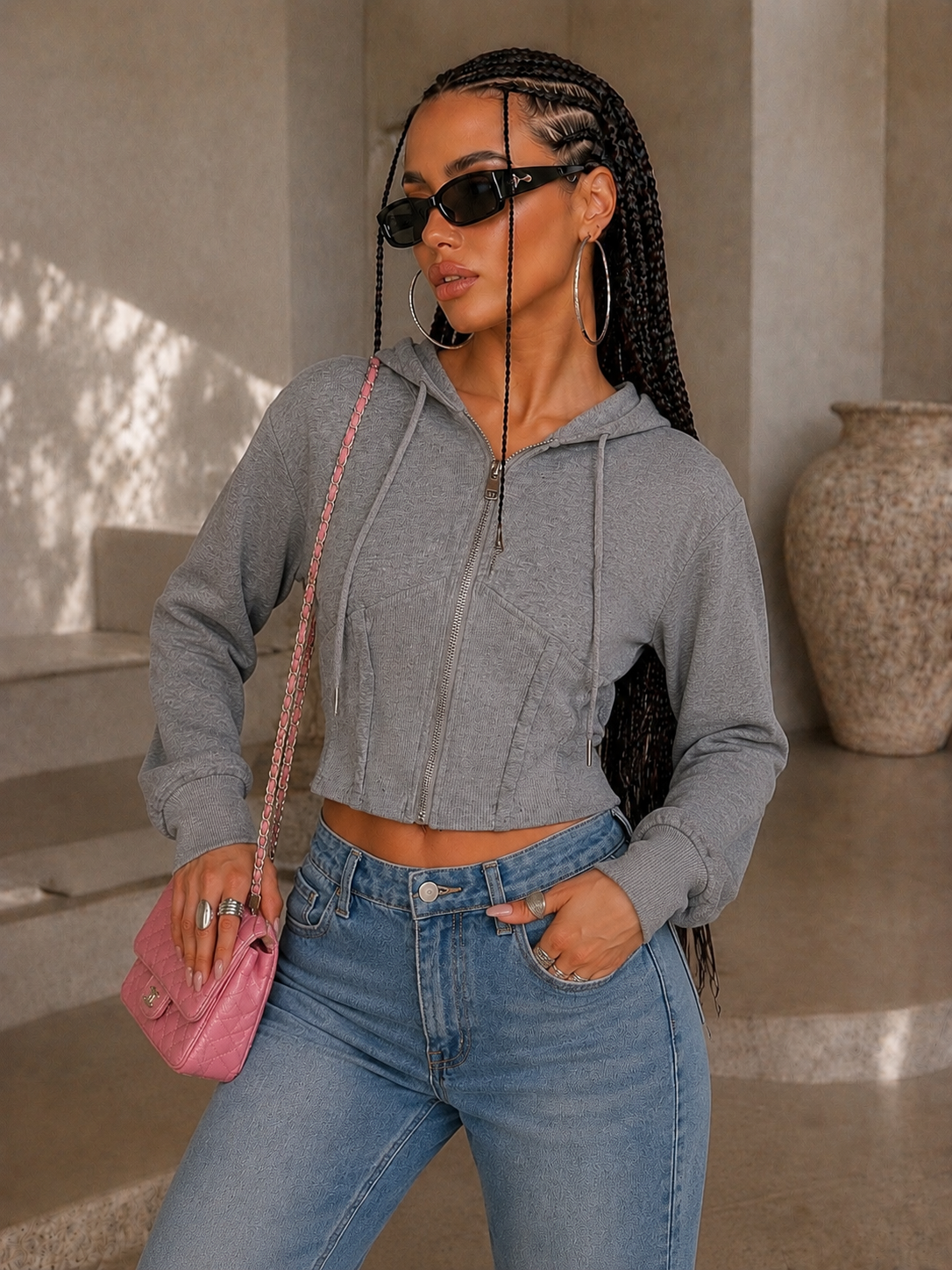 Felpa Cropped con zip e cappuccio - R.a. Boutique