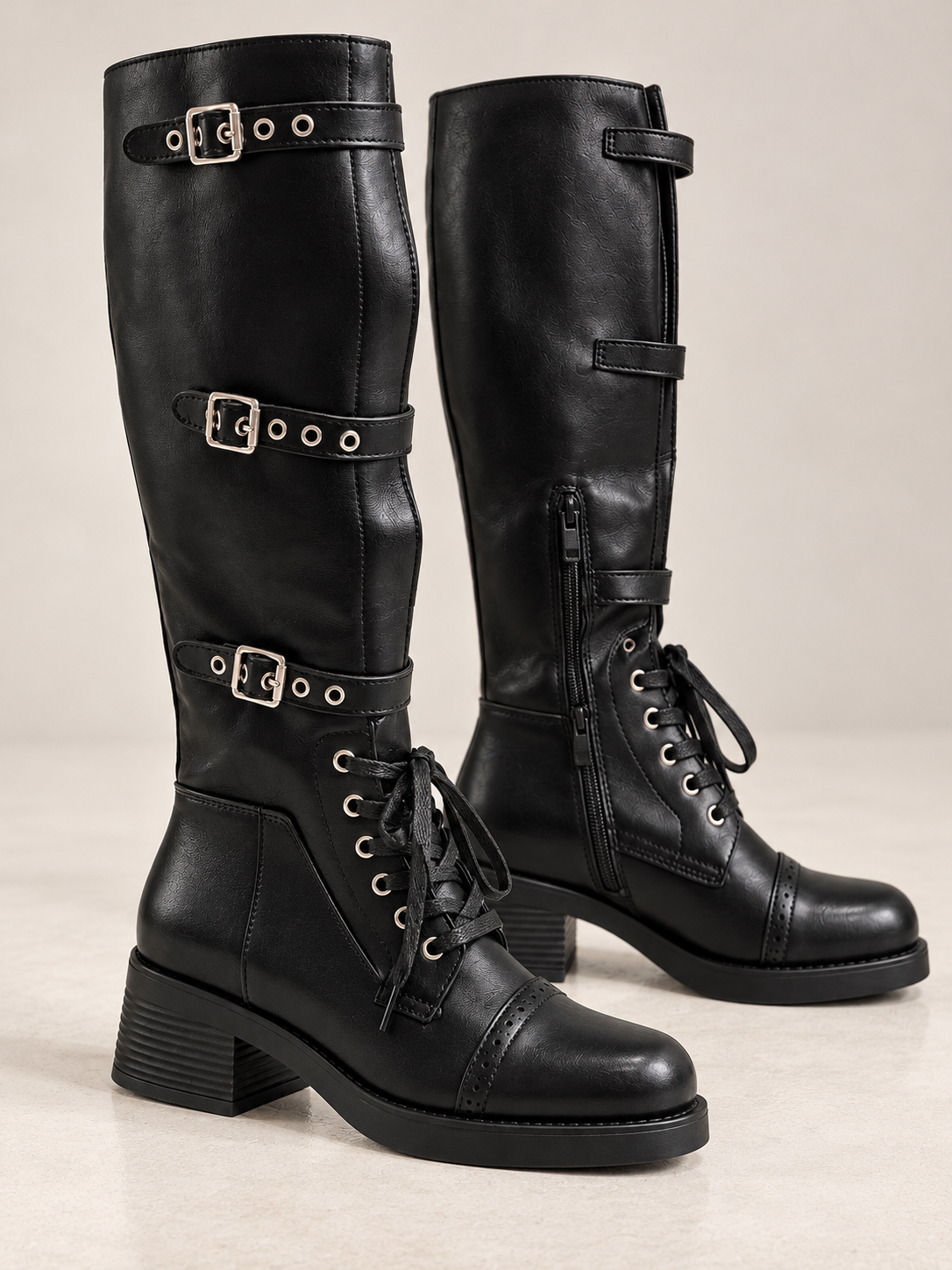 Stivale Alto Biker Nero con Tre Fibbie - R.a. Boutique