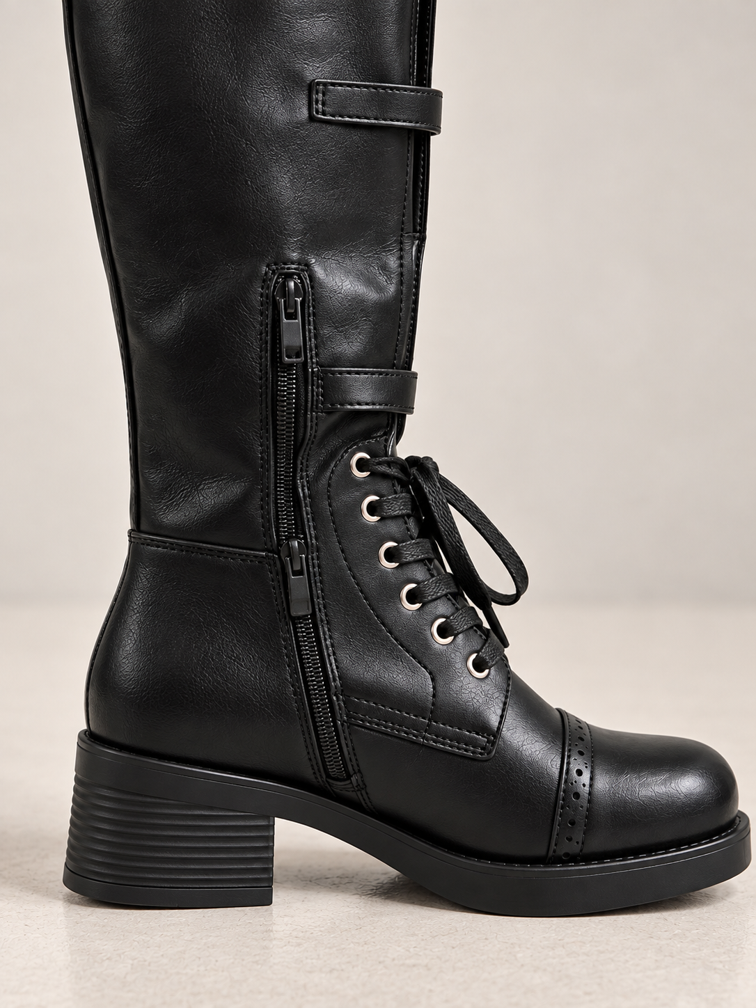 Stivale Alto Biker Nero con Tre Fibbie - R.a. Boutique