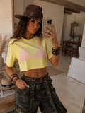 T-shirt cropped gialla con spalline imbottite - R.a. Boutique
