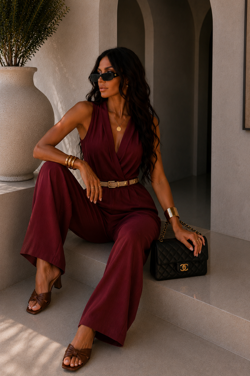 Tuta elasticizzata con pantalone a palazzo - R.a. Boutique