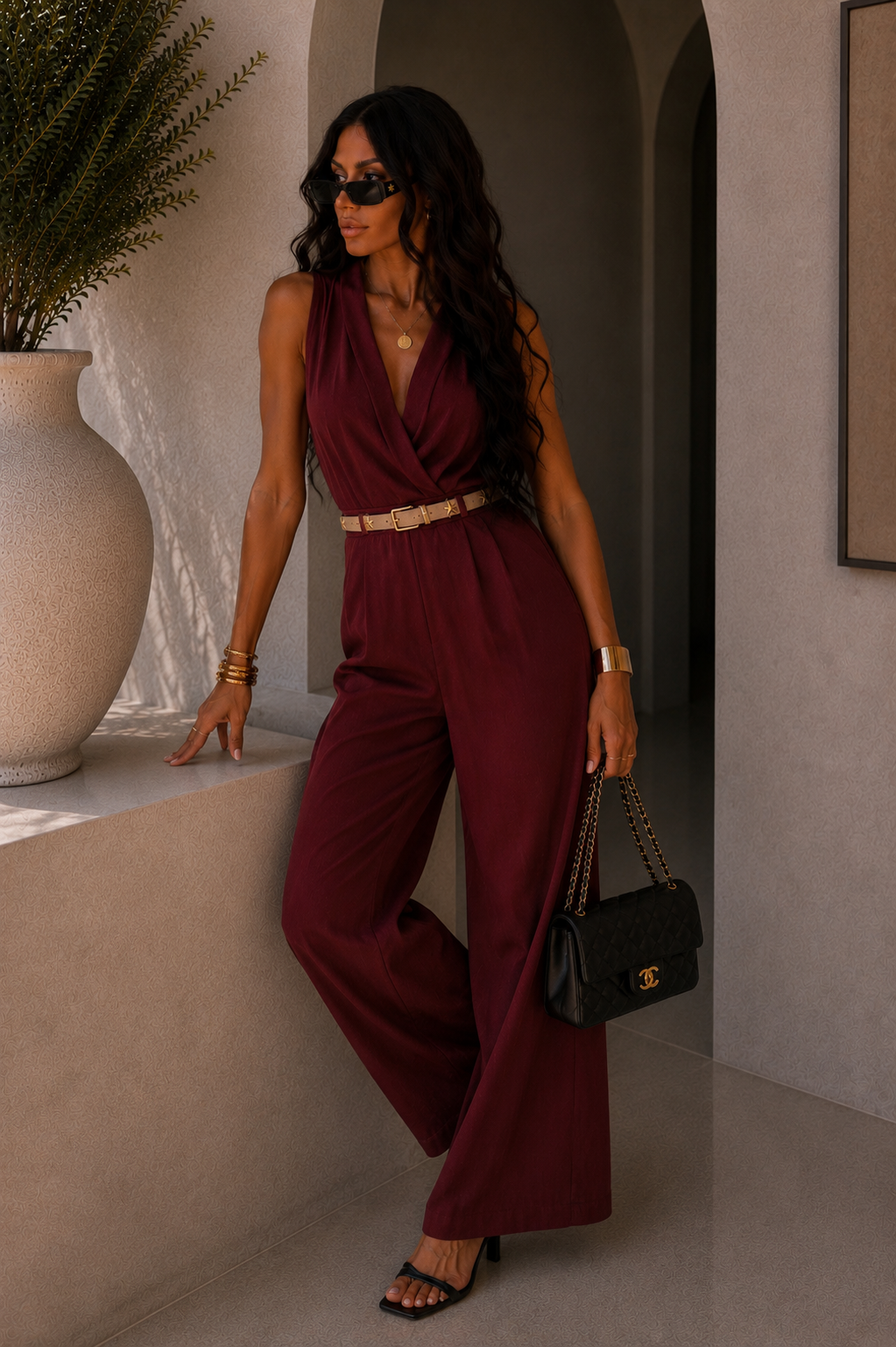 Tuta elasticizzata con pantalone a palazzo - R.a. Boutique