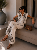 Completo Camicia pantaloni con ricami bianca - R.a. Boutique