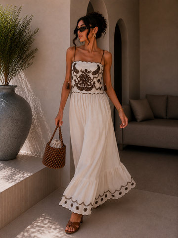 Abito lungo boho chic ricamato - R.a. Boutique