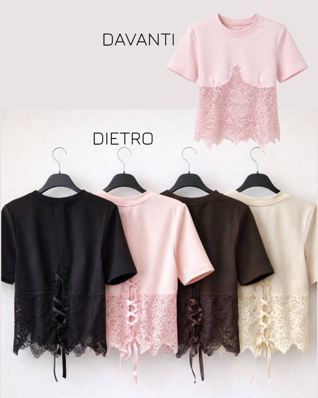 T-Shirt Corsetto con coppe in Pizzo con lacci posteriori - R.a. Boutique