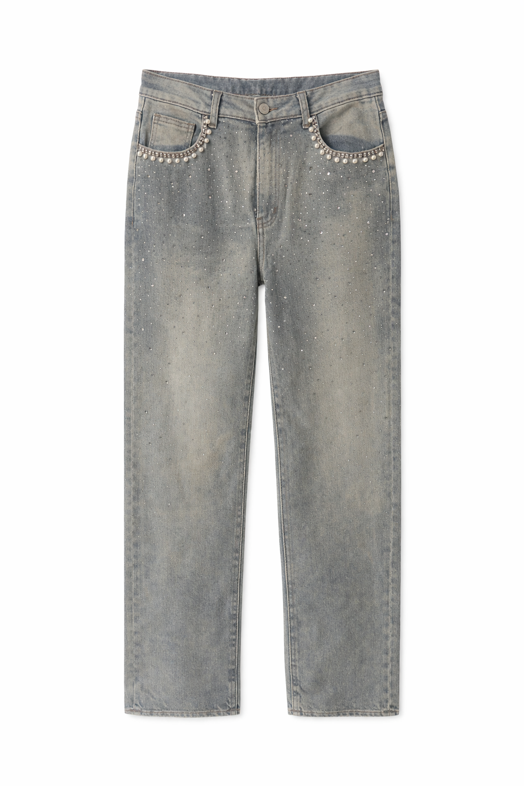 Jeans con Strass e Dettaglio Perle - R.a. Boutique