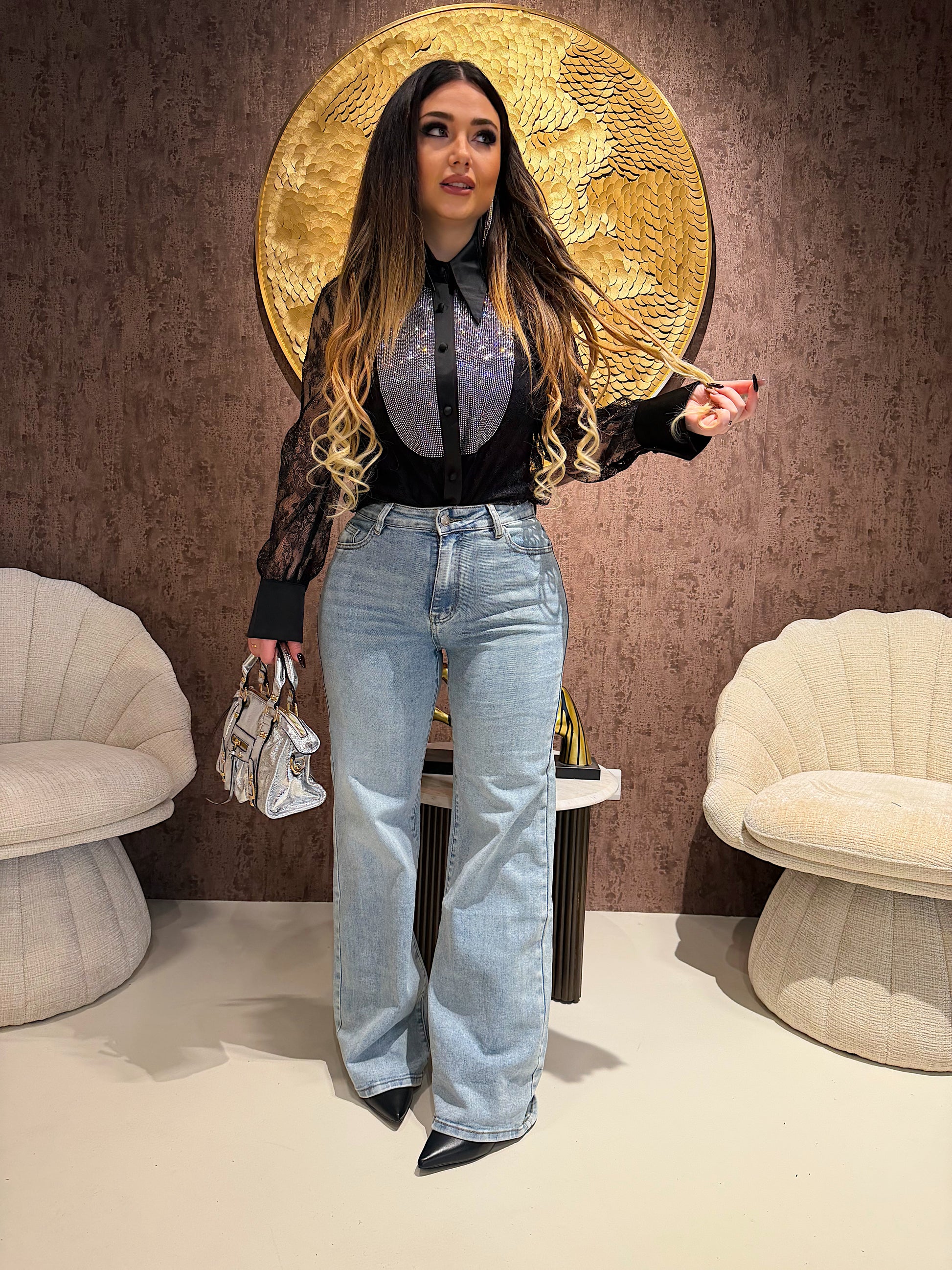 Jeans Basic Wide Leg Denim Chiaro - R.a. Boutique