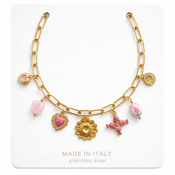 Collana Fiore Dorato con charms rosa - R.a. Boutique