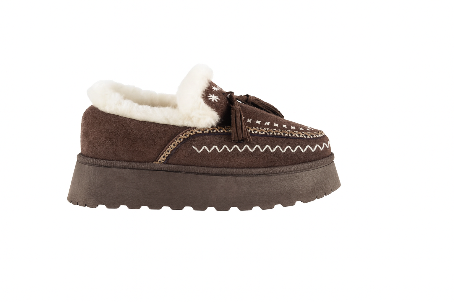 Mocassino Invernale con Zeppa ricamato choco - R.a. Boutique