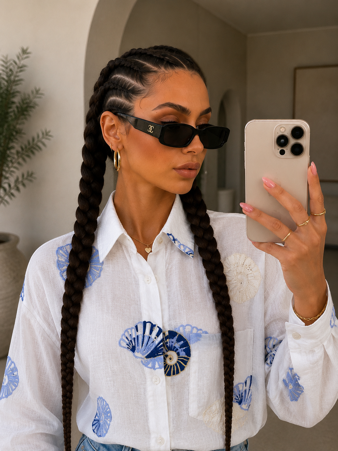 Camicia Conchiglie Ricamate Bianca - R.a. Boutique
