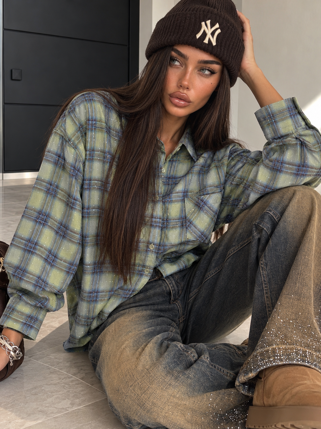 Camicia a Quadri con Brillantini - Verde - R.a. Boutique