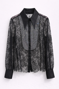 Camicia in Pizzo Nero con Inserto Gioiello - R.a. Boutique