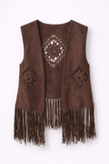 Gilet Boho in Suede con Frange e Crochet - R.a. Boutique