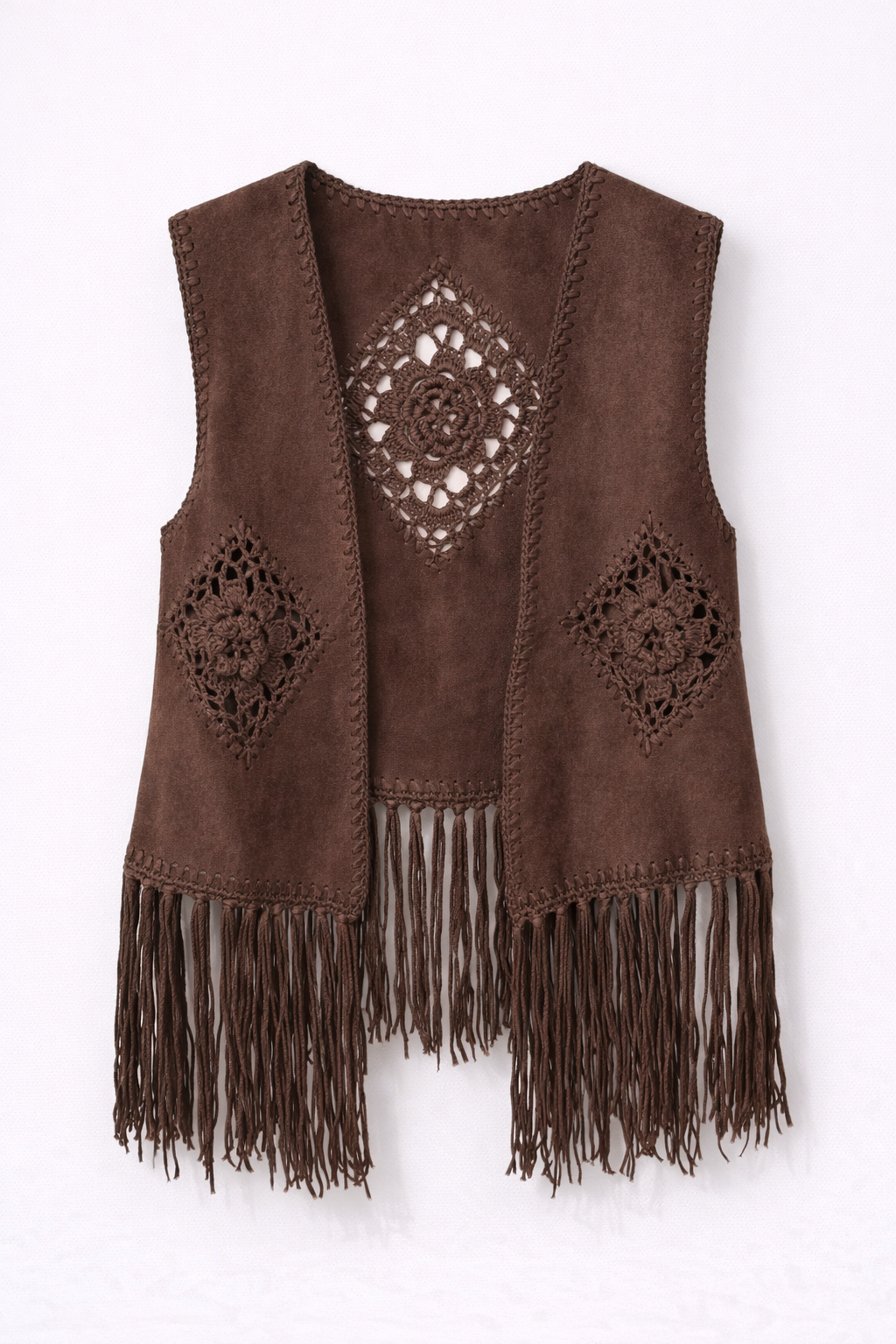 Gilet Boho in Suede con Frange e Crochet - R.a. Boutique