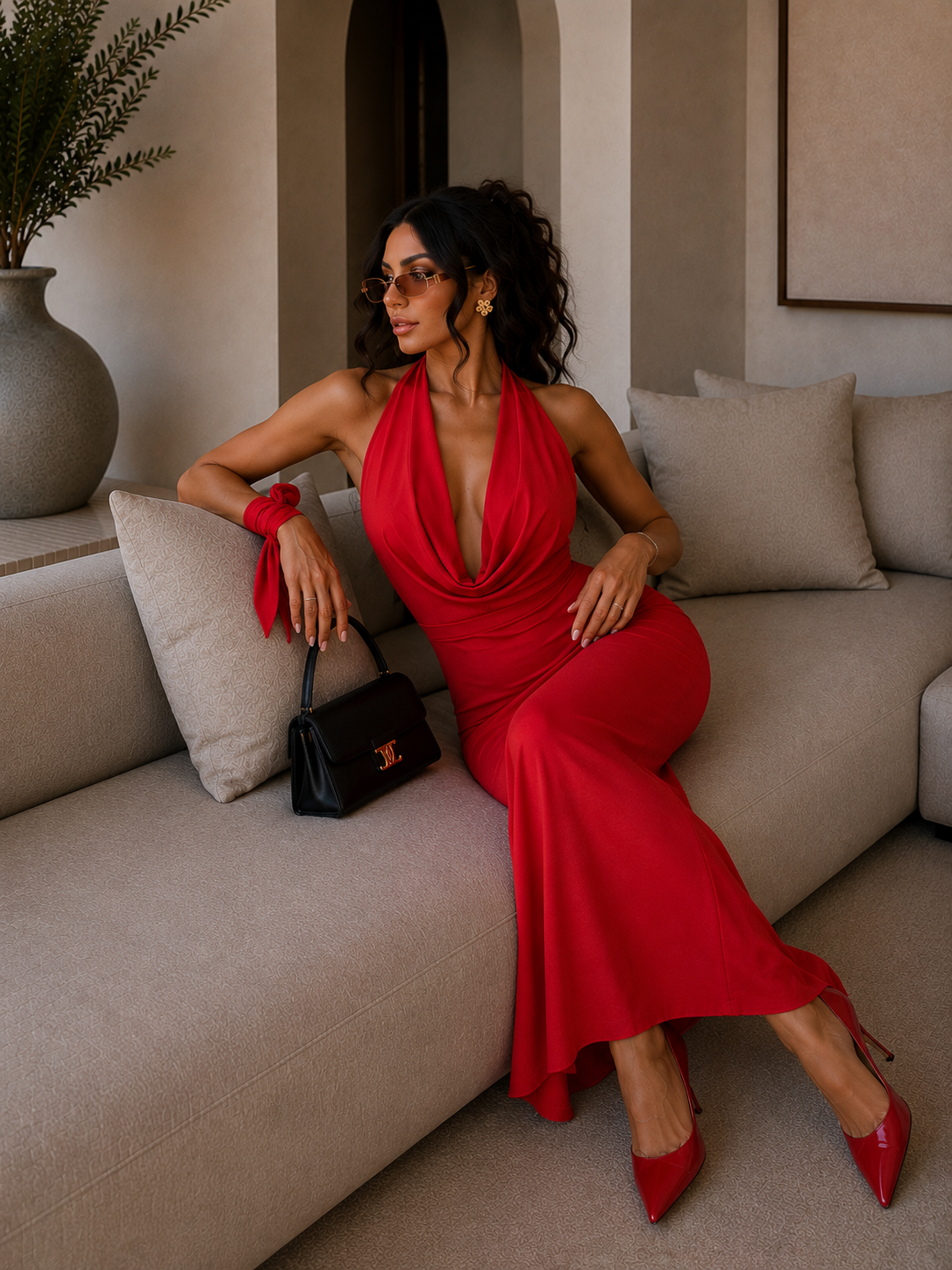 Abito rosso con laccio e scollo - R.a. Boutique