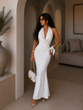 Abito bianco con laccio e scollo - R.a. Boutique