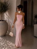 Abito a fascia bustier con gonna in velo cipria - R.a. Boutique