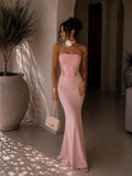Abito a fascia bustier con gonna in velo cipria - R.a. Boutique