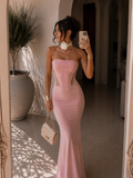 Abito a fascia bustier con gonna in velo cipria - R.a. Boutique