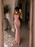 Abito a fascia bustier con gonna in velo cipria - R.a. Boutique