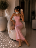 Abito a fascia bustier con gonna in velo cipria - R.a. Boutique