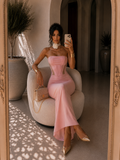 Abito a fascia bustier con gonna in velo cipria - R.a. Boutique