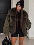 Giaccone Verde Militare Effetto Pelle con Collo e Inserti in Pelo - R.a. Boutique