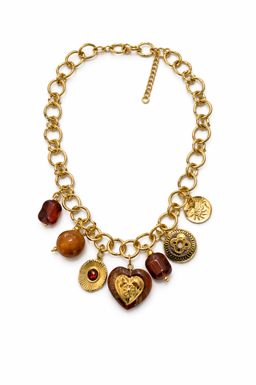 Collana Cuore Bordeaux con charms ambrati - R.a. Boutique