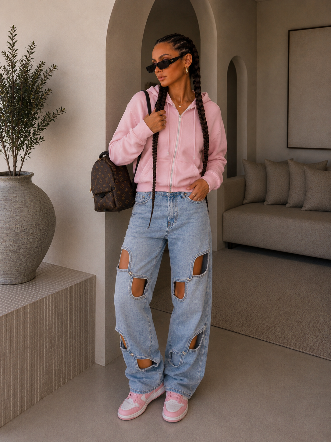 Jeans con aperture e fiocco in strass - R.a. Boutique